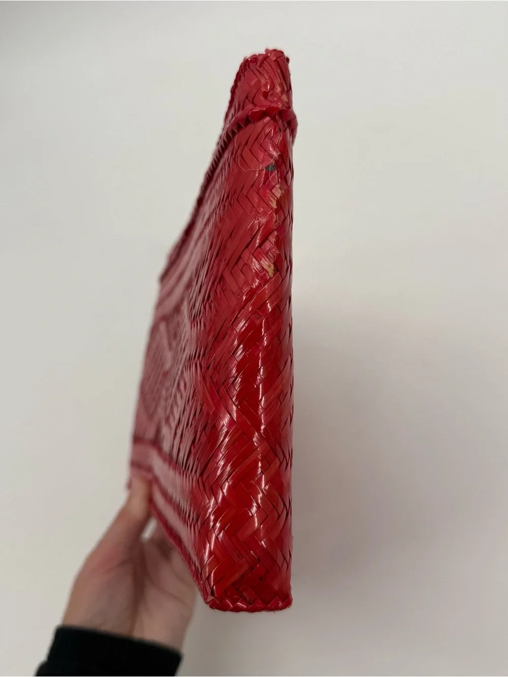 Richard Bienen Red Vintage Wicker Clutch Bag Woven Zipper Tassel Philippines